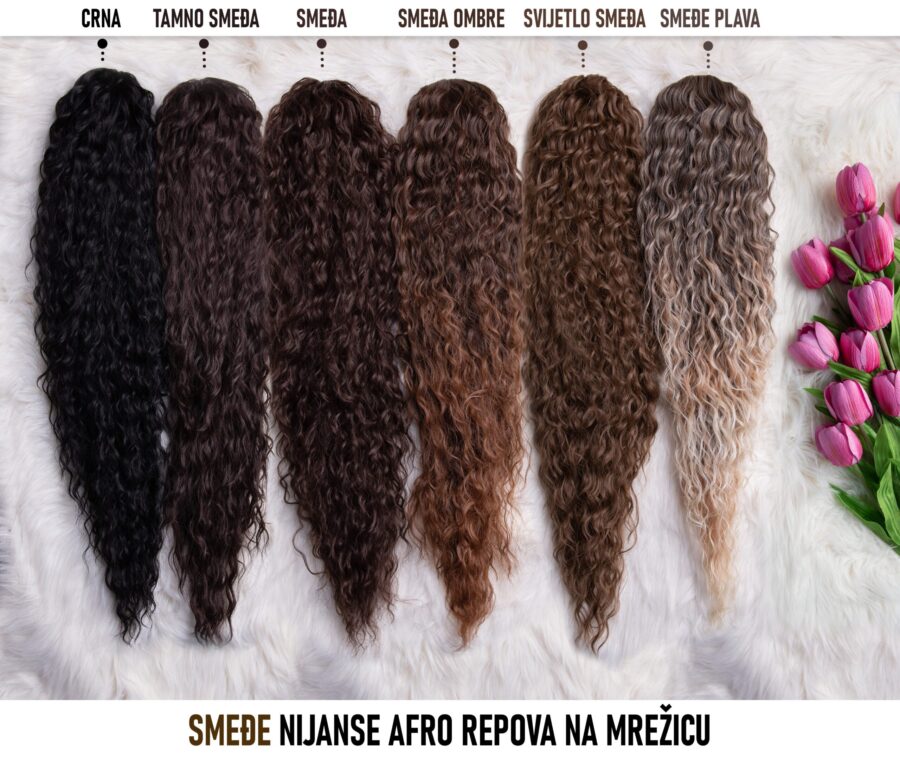 Smedji afro, repovi na mrezicu, ekstenzije za kosu