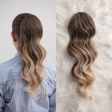 Smeđe Plava Ombre │Opuštena kovrča │50cm │Rep na mrežicu