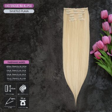 Svijetlo plava │ Ravna │ 60cm │ Ekstenzije na klipse