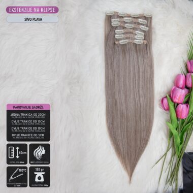 Sivo plava │Ravne │60cm │Ekstenzije na klipse