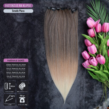 Smeđe Plava Ombre │Ravna │60cm│ Ekstenzije na Klipse