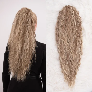 Svijetlo Smeđa s pramenovima │ Afro │ 80cm │ Rep na mrežicu