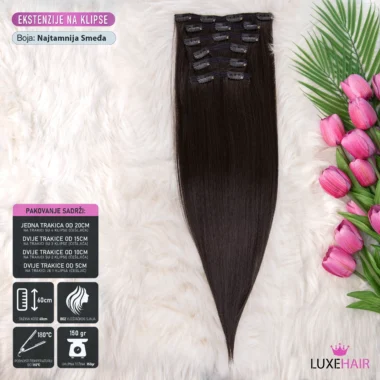 Najtamnija Smeđa │Ravna │60cm │Ekstenzije na klipse