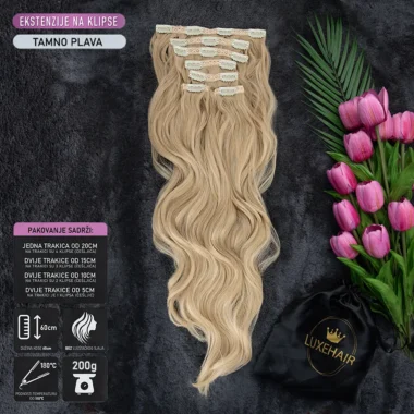 Tamno plava │Opuštena kovrča │65cm │Ekstenzije na klipse