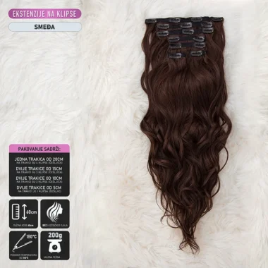 Smeđa │Opuštena kovrča │65cm │Ekstenzije na klipse