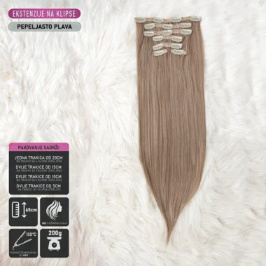 Pepeljasto plava│Ravna │60cm │Ekstenzije na klipse