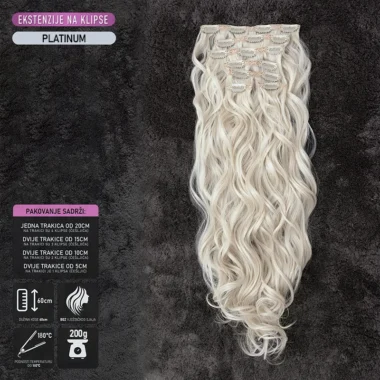 Platinum │Opuštena kovrča │65cm │Ekstenzije na klipse