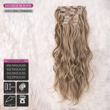 Svijetlo Smeđa s pramenovima │Opuštena k. │65cm │Ekstenzije na klipse