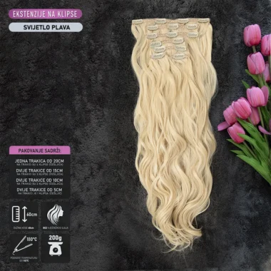 Svijetlo Plava │Opuštena k. │65cm │Ekstenzije na klipse