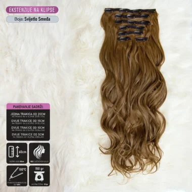Svijetlo Smeđa │Opuštena kovrča │65cm │Ekstenzije na klipse